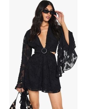 Boohoo Burnout Floral Wide Sleeve Romper - Black