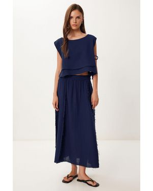 Happiness İstanbul Cotton Sleeveless Blouse And Wide-Leg Skirt Set - Blue