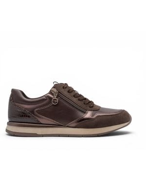 Tamaris Faux Leather Fashion Lace Up Trainers - Brown