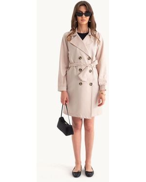 Hiccup Buttoned Short Trenchcoat With A Belt - Natural