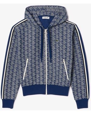 Lacoste Jacquard Monogram Zip Front Hoodie - Blue