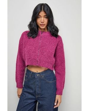 Warehouse Zip Up Rib Crew Cardigan - Red