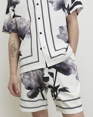 River Island Shorts Floral Pull On Elasticated - Metallic