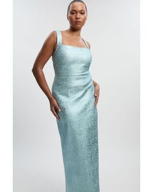 Karen Millen Plus Size Foil Metallic Figure Form Strappy Knit Maxi Dress - Blue