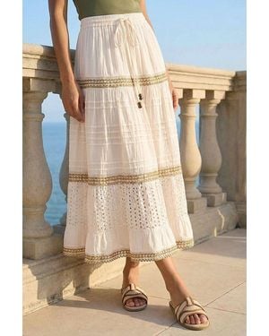 Roman Broderie Cotton Tiered Maxi Skirt - White