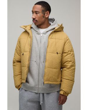 BoohooMAN Regular Fit Check Hooded Puffer - Natural