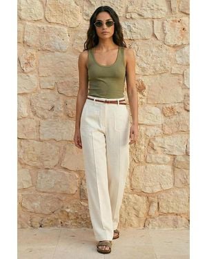 Roman Linen Blend Belted Trouser - Natural