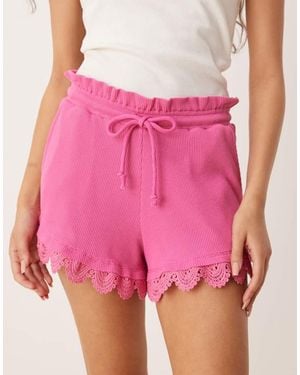 ASOS Lace Hem Detail Waffle Shorts - Pink