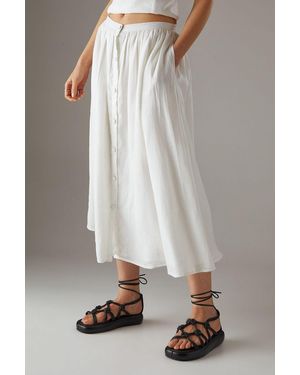 Warehouse Premium Linen Blend Drop Waist Button Through Maxi Skirt - Grey
