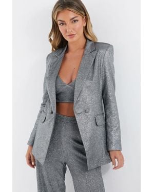 Quiz Silver Glitter Tailored Blazer - Grey