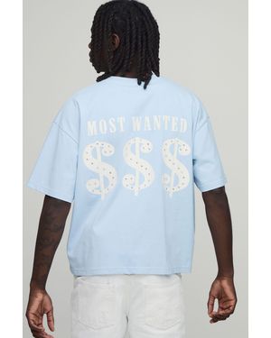 BoohooMAN Oversized Boxy Rhinestone Heavyweight Graphic T-Shirt - White