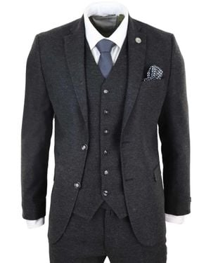 TruClothing 3 Piece Wool Tweed Vintage Retro Suit Velvet - Black