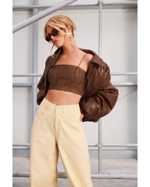 Boohoo Washed Faux Leather Strappy Crop Top - Natural