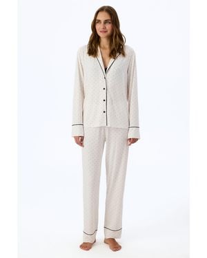 Penti Arya Polka Dot Long Sleeve Shirt Trousers Pyjama Set - White