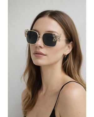 SVNX Square Oversized Diamante Detail Sunglasses - Natural
