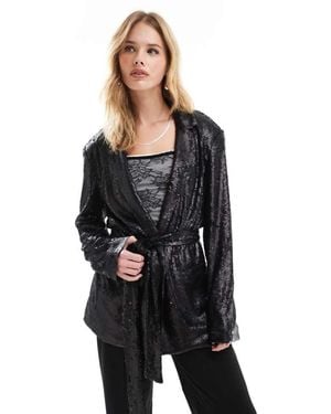 ASOS Sequin Tie Waist Blazer - Black
