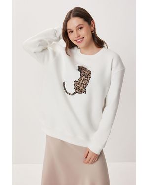 Happiness İstanbul Crew Neck Long Sleeve Knitted Sweatshirt - Natural