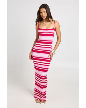 Boohoo Rib Knit Stripe Maxi Dress - Red