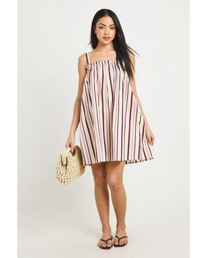 Boohoo Cotton Poplin Stripe Swing Dress - Pink