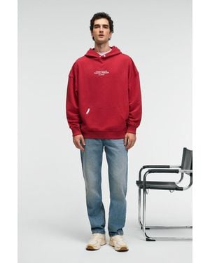 Grimelange Printed Hooded Pocket Sweatshirt - Red