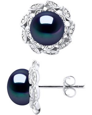 Ateliers Saint Germain Earrings Real Cultured Freshwater Pearls Button 8-9 Mm - Blue