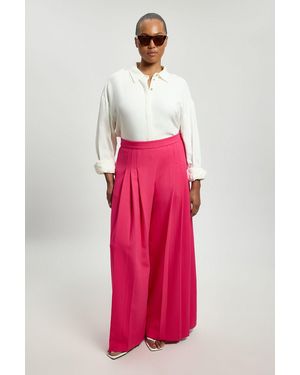 Karen Millen Plus Size Tailored Structured Crepe Pleated Wide Leg Trousers