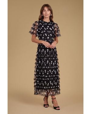 Oasis Petite Spot Print Ruffle Mesh Maxi Dress - Natural