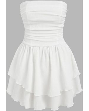 Hiccup Strapless Ruffle Mini Dress - White