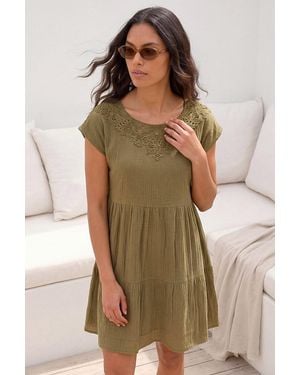 Roman Cotton Trim Detail Mini Dress - Natural