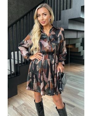 AX Paris Multi Abstract Print Long Sleeve Mini Skater Dress - Black