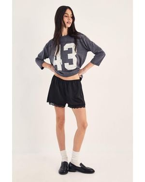 Nasty Gal Varsity Long Sleeve Acid Wash Graphic T-Shirt - Multicolour