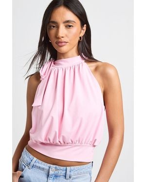 Boohoo Matte Slinky Pussy Bow Sleeveless Top - Pink