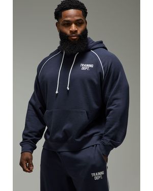 BoohooMAN Training Dept Oversized Boxy Piping Hoodie - Blue