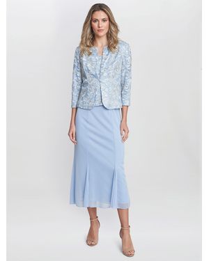 Gina Bacconi Joyce Midi Dress And Jacket With Embroidered Lace - Blue