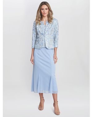 Gina Bacconi Joyce Midi Dress And Jacket With Embroidered Lace - Blue