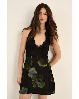 Nasty Gal Floral Lace Overlay Halter Neck Mini Dress - Black
