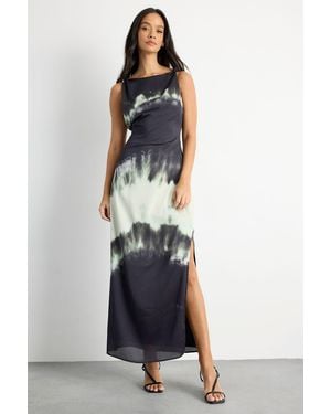Warehouse Knot Shoulder Ombre Print Maxi Slip Dress - Blue