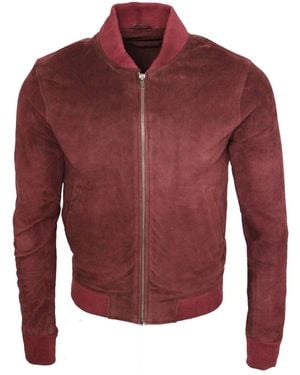 Infinity Leather Varsity Soft Suede Bomber Jacket - Red