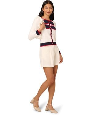Adrianna Papell Textured Contrast Double Bow Crop Pullover Jumper - White