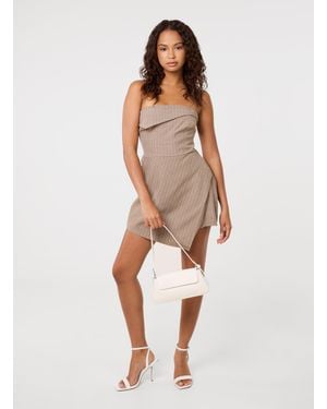 Pink Vanilla Pinstripe Bandeau Skort Dress - Natural