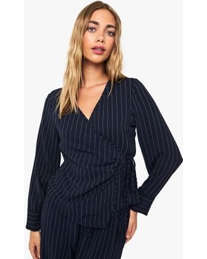Boohoo Woven Striped Wrap Tie Detail Top - Blue