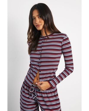Boohoo Stripe Button Through Top - Red