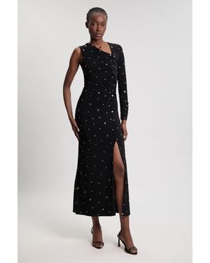 Karen Millen Premium Slinky Crepe Embellished Cut Out Maxi Dress - Black