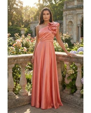 Femme Luxe One Shoulder Ruffle Detail Maxi Dress - Green