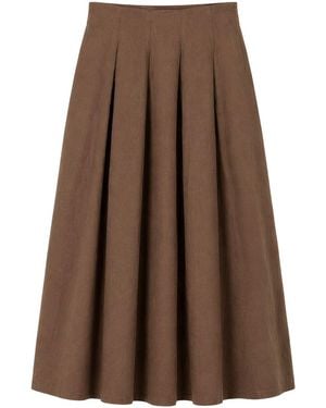 MixRay High Waist A-Line Midi Skirt - Brown