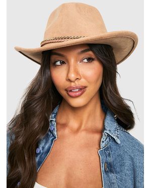 Boohoo Braided Trim Detail Western Hat - Black