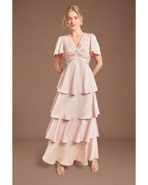 Oasis Satin Twist Front Tiered Bridesmaid Maxi Dress - Pink