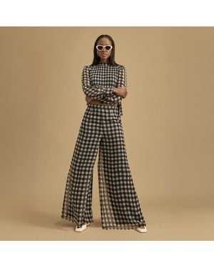 River Island Wide Leg Trousers Gingham Cotton - Green