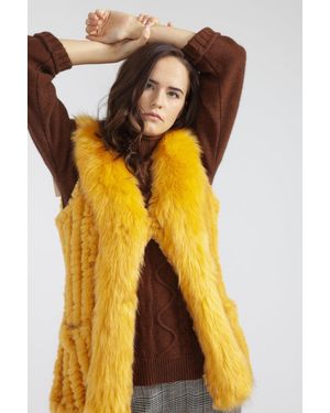 Jayley Hand Knitted Luxury Faux Fur Gilet With Suede Base - Orange