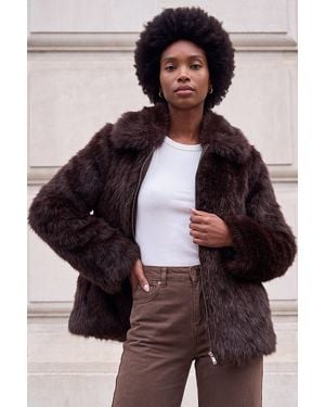 Roman Faux Fur Short Coat - Brown